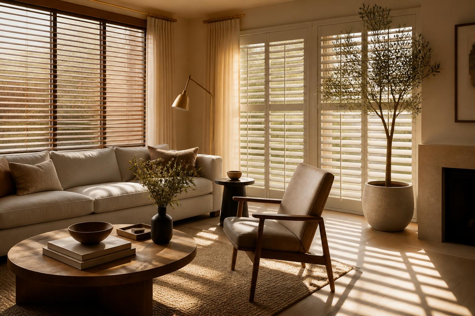 Sunlit Montréal living pièce with Hunter Douglas Silhouette sheer shades filtering soft daylight across a tailored interior