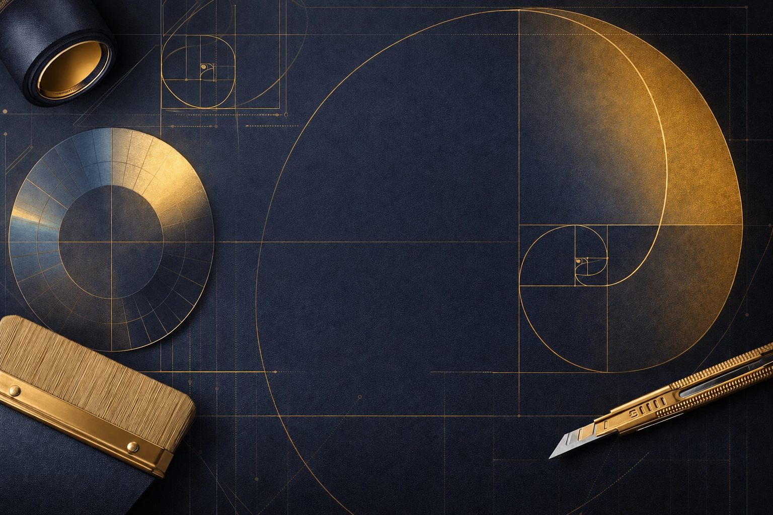 Papier peint installation tools and golden ratio blueprint