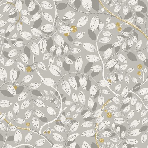 Bring summertime charm to your interiors with this botanical wallpaper. The winding white vines decorate a light grey backdrop, with the occasional golden cherry adding a bright pop of color to the otherwise monotone design. Kirke is an unpasted, non woven wallpaper.   Ct-Brix (ArabesqueMC)  -  default_proc