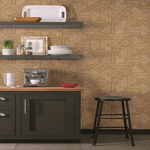 Description: Wood Geometric Wallpaper , HO3373 Product Specifications: Pattern #: HO3373 Pattern Name: Wood Geometric Finish: Sure Strip Prepasted Match: DropMatch Paper Attributes: Prepasted Backing (No Glue Required), Washable, Strippable Roll Width: 20.5 in Roll Length: 33.0 ft Repeat Length: 20.5 in Total Square Feet: 56.38 sq. ft