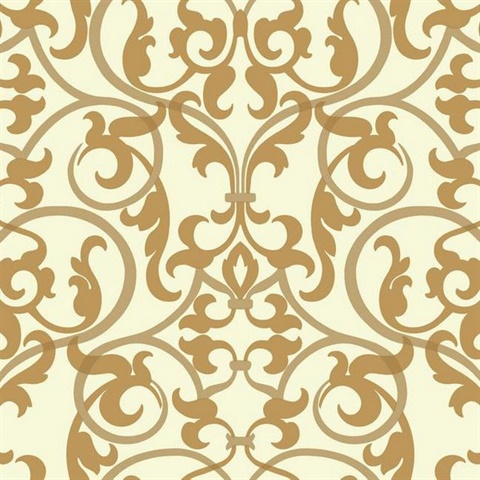 Colors dance and interact against a solid backdrop. They form a captivating swirl of scrolling leaves and curving lines. Bold in form and great in size, the pattern may have been inspired by a medieval king’s crest. In a trio of hues including royal purple with both gold and brass, or cream with silvery gold and soft silver Product Specifications: Pattern #: BH8381 Pattern Name: Royal Scroll Finish: Non Woven Match: StraightMatch Paper Attributes: Unpasted Backing (Requires Glue), Washable, Strippable Roll Width: 27 in Roll Length: 27.0 ft Repeat Length: 25.25 in Total Square Feet: 60.74 sq. ft