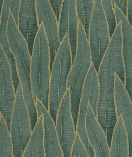 Papier peint Rio Sansevieria de Casadeco, style moderne avec motifs de feuilles vertes et dorées, pa.