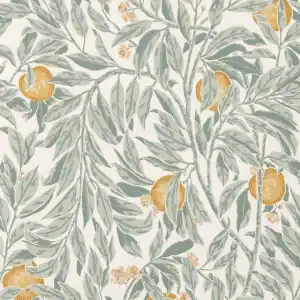 Elegant botanical wallpaper featuring lush green leaves and citrus accents.