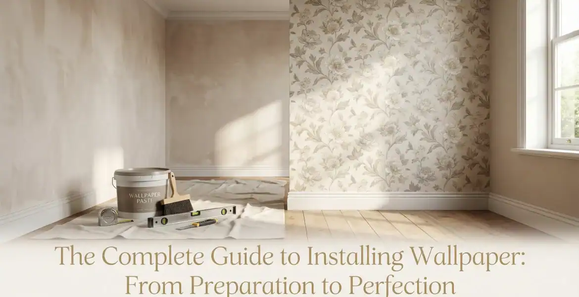 Murale Empire Papier Peint dans un salon clair avec motif floral beige, style classique et sophistiq.