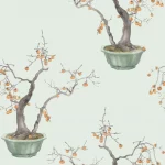 Cole and Son Shinrin Yoku Kaki Persimmon Luxury Wallpaper - Premium Designer Wallcovering for Living Room and Bedroom Decor
