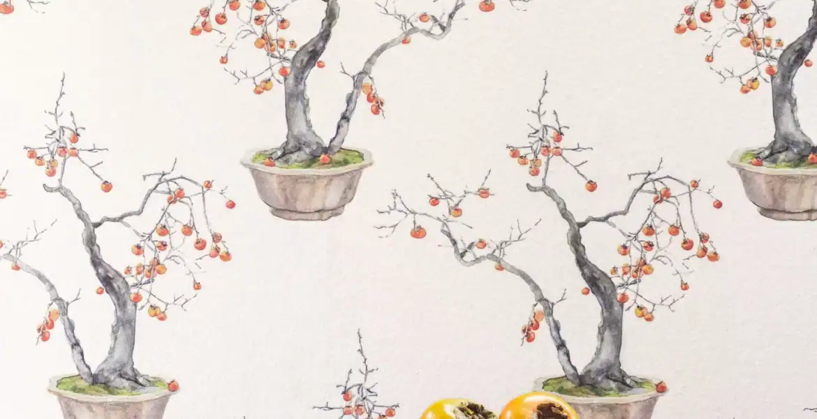 Décoration murale aquarelle japonaise plaqueminier