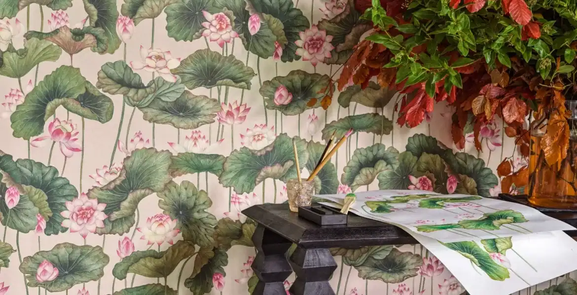 Cole and Son Shinrin Lily Lotus Province Luxury Wallpaper - Premium Designer Wallcovering for Living Room