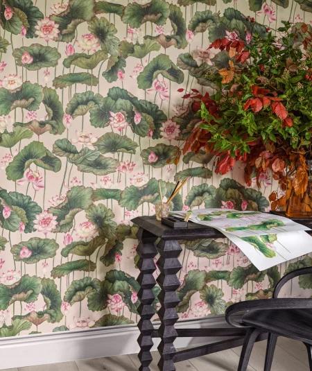Cole and Son Shinrin Lily Lotus Province Luxury Wallpaper - Premium Designer Wallcovering for Living Room