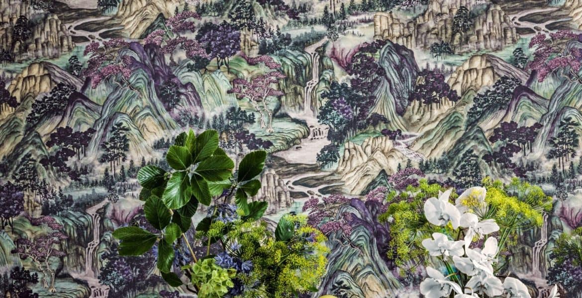 Shinrin_Yoku_Mountain scape Dining room wallpaper room shot