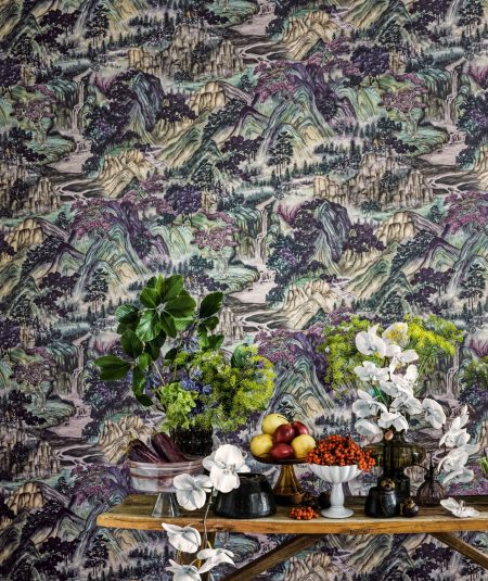 Shinrin_Yoku_Mountain scape Dining room wallpaper room shot