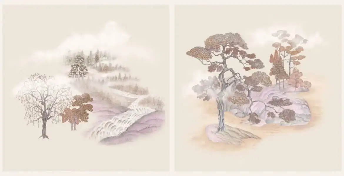 Papier peint Tile Toile Autumnal Cole & Son, tons chauds d'automne et sépia.