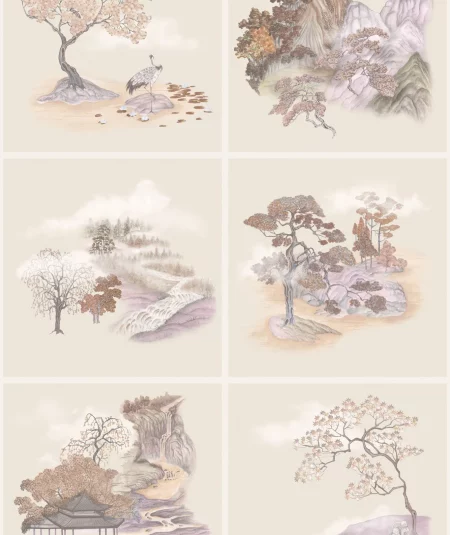 Papier peint Tile Toile Autumnal Cole & Son, tons chauds d'automne et sépia.