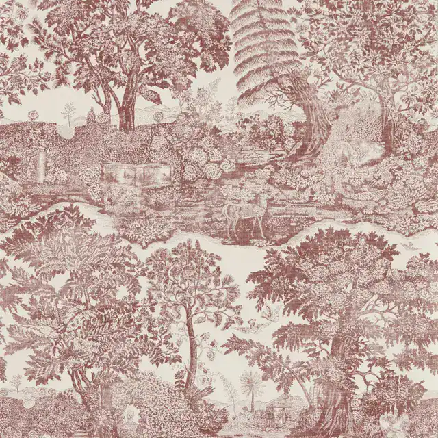 Papier peint Highgrove Toile Sanderson coloris Oak, paysage pastoral brun terre.