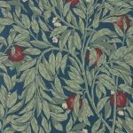 Papier peint Sanderson Ancient Apple Orchard coloris bleu Wedgwood avec motifs de pommiers et feuillages