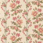 Papier peint Sanderson Woodland motif floral rose et beige avec détails raffinés pour un intérieur élégant. Rose et fond creme