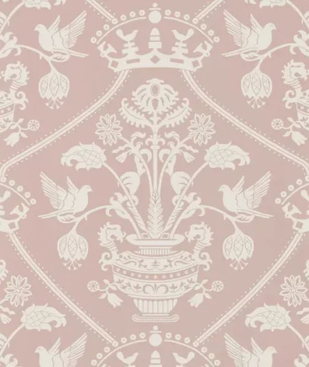 Highgrove Damask wallpaper from Sanderson pink background with cream