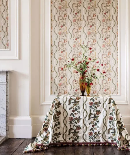 Instalation in Frames in living room Papier peint Kitchen Garden Parchment Sage Sanderson, tons parchemin et vert sauge.