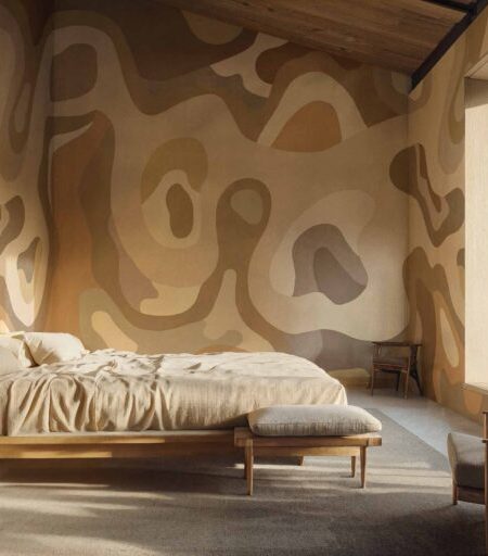 Papier peint Tres Tintas Burle Terracota, tons terre cuite, orange et brun room shot for bedroom