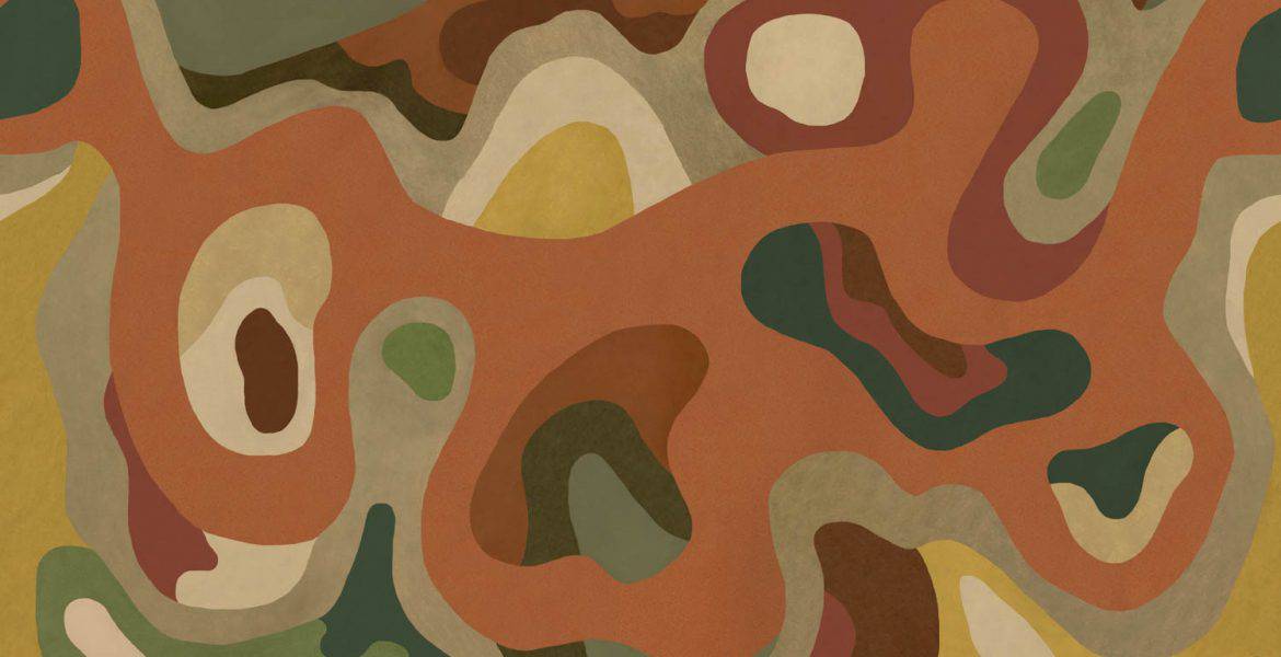 Décor panoramique Burle Terracota de la collection Bossa Nova par Tres Tintas, vue abstraite inspirée de l’architecture botanique de Burle Marx