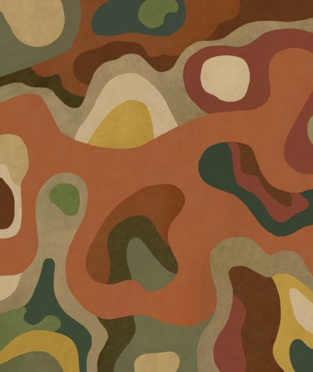 Décor panoramique Burle Terracota de la collection Bossa Nova par Tres Tintas, vue abstraite inspirée de l’architecture botanique de Burle Marx