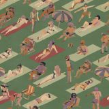 Papier peint Ipanema Rosa by Tres Tintas Bossa Nova, représentation graphique des interactions humaines dans un décor balnéaire