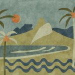 Motif mural Janeiro Ébano de la collection Bossa Nova par Tres Tintas, paysage emblématique de Rio de Janeiro avec monolithe rocheux