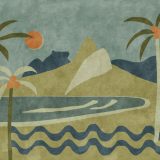 Motif mural Janeiro Ébano de la collection Bossa Nova par Tres Tintas, paysage emblématique de Rio de Janeiro avec monolithe rocheux