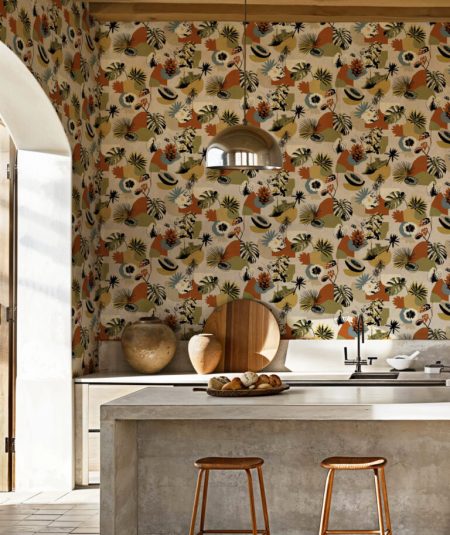 Papier peint tropical orange et jaune Tropicalia Naranja Tres Tintas