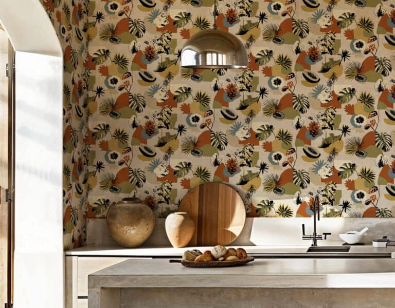 Papier peint tropical orange et jaune Tropicalia Naranja Tres Tintas