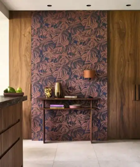 Mur d'accent bureau avec papier peint Mata Rouille Métallisé