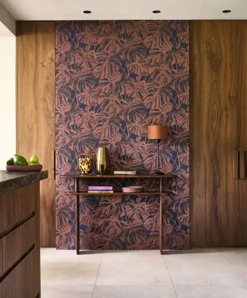 Mur d'accent bureau avec papier peint Mata Rouille Métallisé