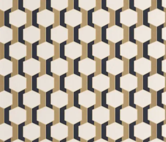 Hamilton wallpaper pattern showing geometric honeycomb design with vertical accents.
