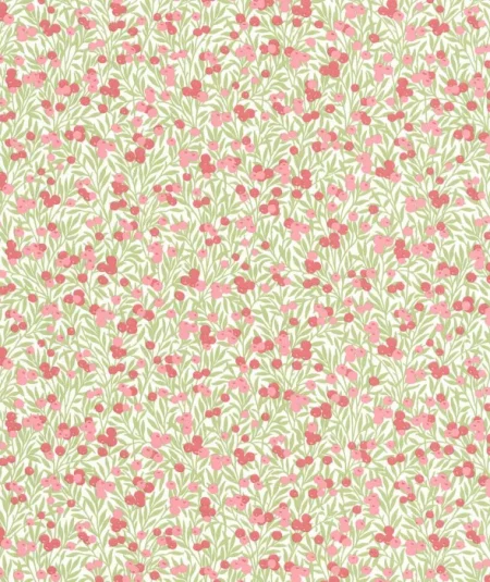 Casadeco Cherry wallpaper with cherries, berries, and green foliage on a light background.